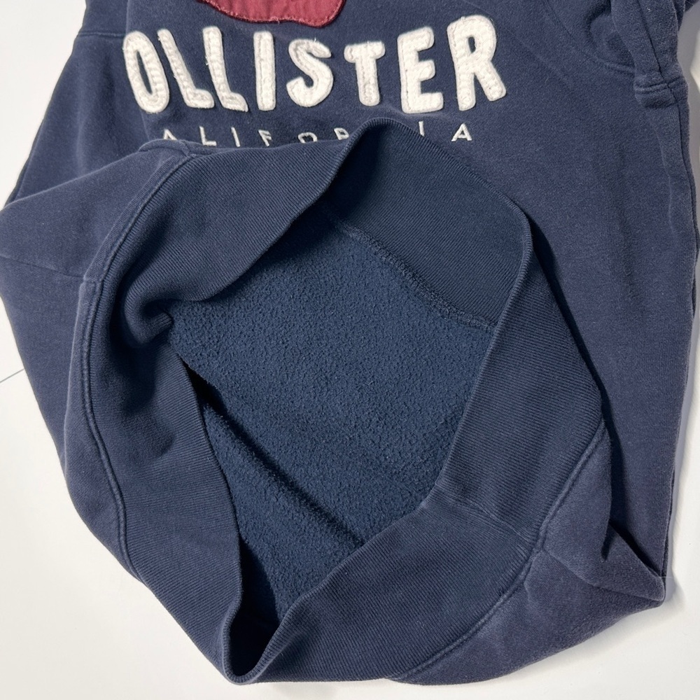 Vintage Hollister Appliqué Logo Blue Hoodie Casual Surfer Cali Beach Men’s Med - Picture 10 of 14